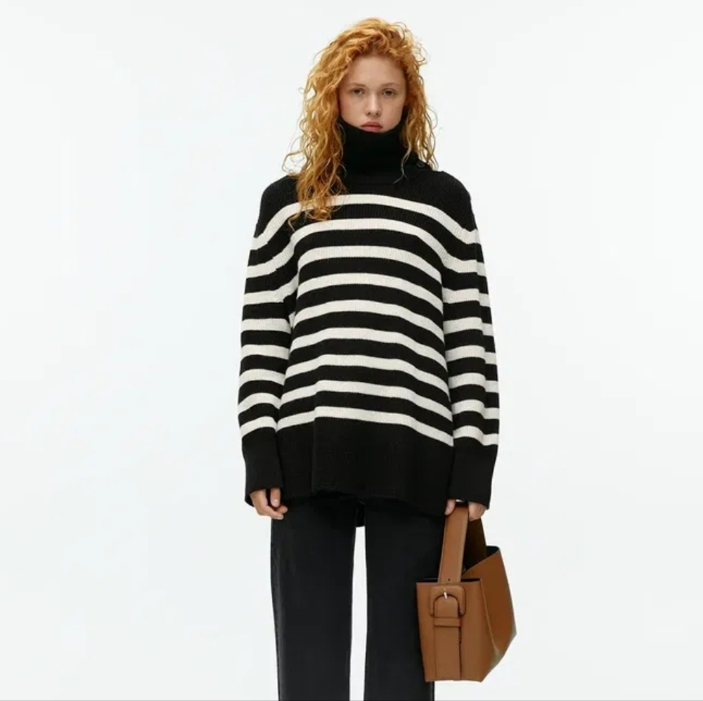 Arket Black and White Striped Turtleneck Sweater